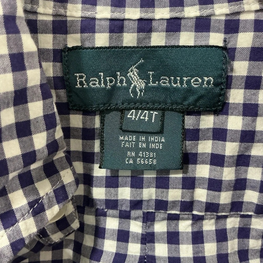 Ralph Lauren Boys Button Down Shirt Lot Of 2 Long Sleeve Sz 4 4T Striped Gingham